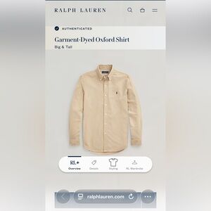 Polo Ralph Lauren Men's Tan Classic Fit Garment-Dyed Oxford Shirt, Size XLT